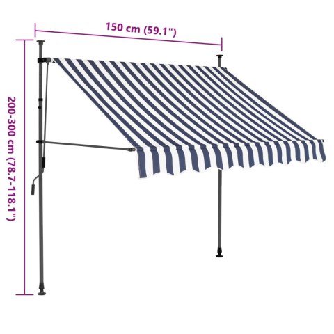 Ręcznie zwijana markiza z LED, 150 cm, niebiesko-biała Ręcznie zwijana markiza z LED, 150 cm, niebiesko-biała