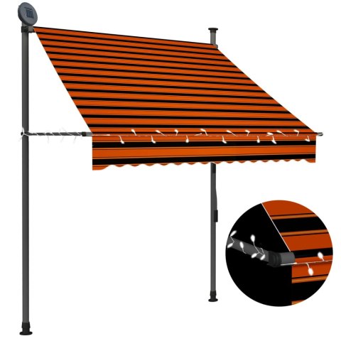 Ręcznie zwijana markiza z LED, 150 cm, pomarańczowo-brązowa Ręcznie zwijana markiza z LED, 150 cm, pomarańczowo-brązowa