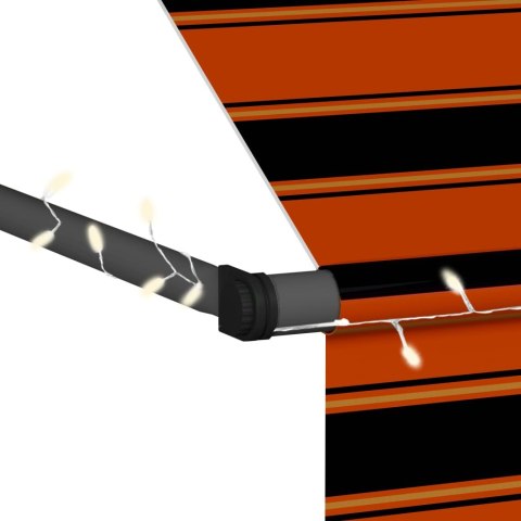 Ręcznie zwijana markiza z LED, 150 cm, pomarańczowo-brązowa Ręcznie zwijana markiza z LED, 150 cm, pomarańczowo-brązowa