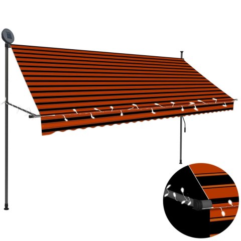  Ręcznie zwijana markiza z LED, 300 cm, pomarańczowo-brązowa