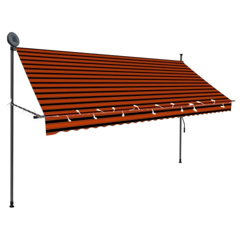 Ręcznie zwijana markiza z LED, 300 cm, pomarańczowo-brązowa Ręcznie zwijana markiza z LED, 300 cm, pomarańczowo-brązowa