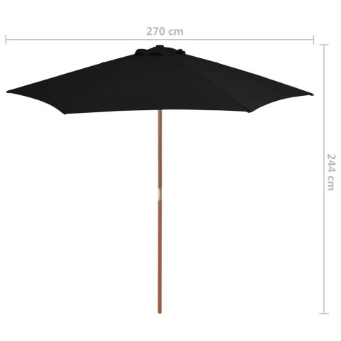 Parasol ogrodowy na drewnianym słupku, czarny, 270 cm Parasol ogrodowy na drewnianym słupku, czarny, 270 cm