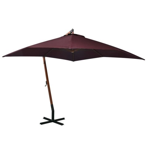  Parasol ogrodowy wiszący, na jodłowym słupku, bordowy, 3x3 m