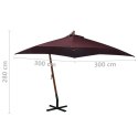  Parasol ogrodowy wiszący, na jodłowym słupku, bordowy, 3x3 m