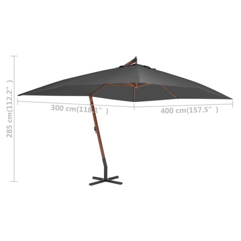 Wiszący parasol z drewnianym słupkiem, 400x300 cm, antracytowy Wiszący parasol z drewnianym słupkiem, 400x300 cm, antracytowy