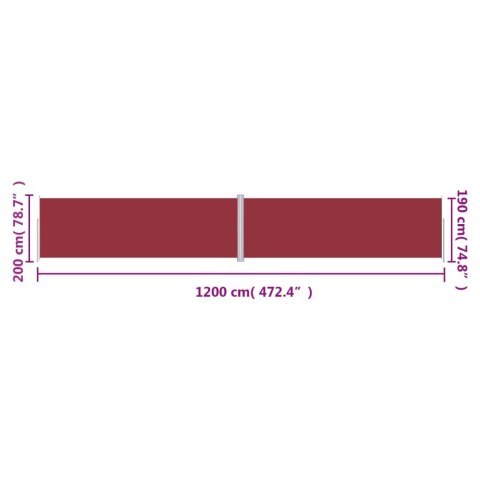 Zwijana markiza boczna, czerwona, 200x1200 cm Zwijana markiza boczna, czerwona, 200x1200 cm