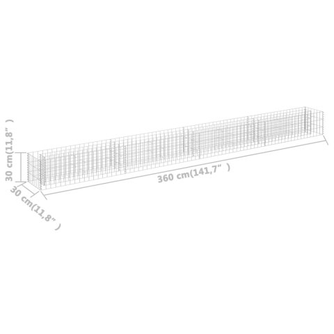 Podwyższona donica gabionowa, galwanizowana stal, 360x30x30 cm Podwyższona donica gabionowa, galwanizowana stal, 360x30x30 cm