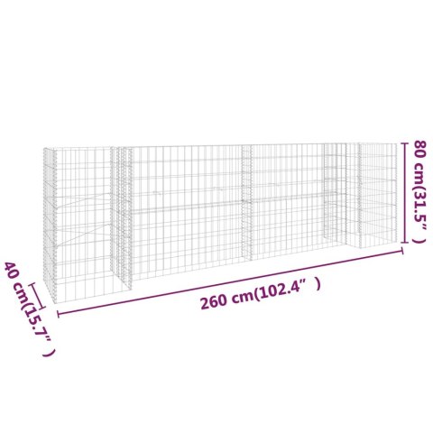 Donica gabionowa w kształcie H, drut stalowy, 260x40x80 cm Donica gabionowa w kształcie H, drut stalowy, 260x40x80 cm
