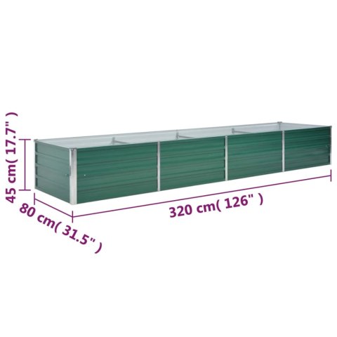 Podwyższona donica z galwanizowanej stali 320x80x45 cm, zielona Podwyższona donica z galwanizowanej stali 320x80x45 cm, zielona