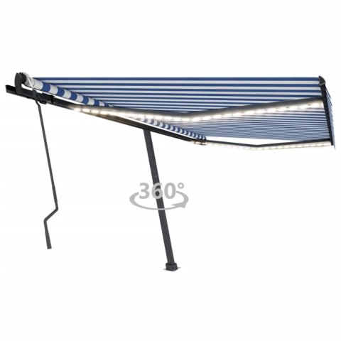  Ręcznie zwijana markiza z LED, 400 x 300 cm, niebiesko-biała