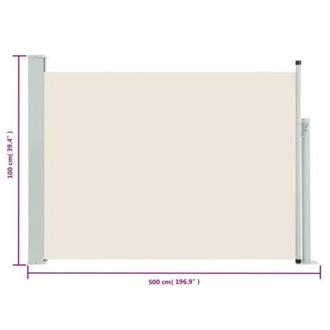 Wysuwana markiza boczna na taras, 100 x 500 cm, kremowa Wysuwana markiza boczna na taras, 100 x 500 cm, kremowa
