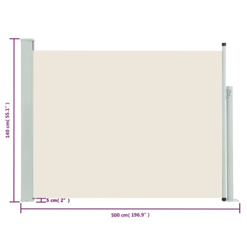 Wysuwana markiza boczna na taras, 140 x 500 cm, kremowa Wysuwana markiza boczna na taras, 140 x 500 cm, kremowa