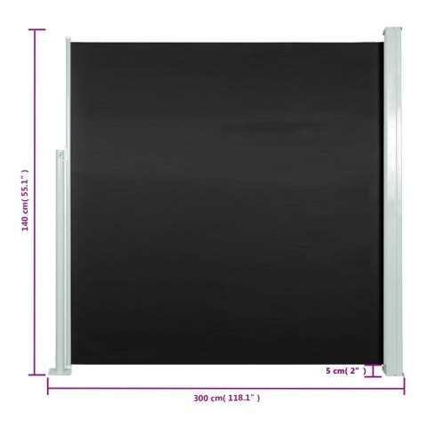 Zwijana markiza boczna, 140 x 300 cm, czarna Zwijana markiza boczna, 140 x 300 cm, czarna