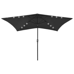  Parasol ogrodowy z LED i stalowym słupkiem, czarny, 2x3 m