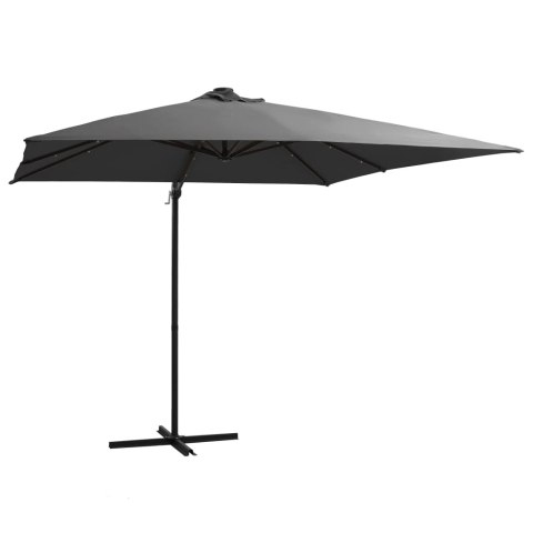  Parasol wiszący z LED i stalowym słupkiem, 250x250 cm, antracyt
