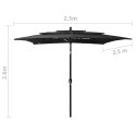  3-poziomowy parasol na aluminiowym słupku, czarny, 2,5x2,5 m