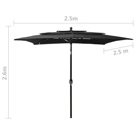 3-poziomowy parasol na aluminiowym słupku, czarny, 2,5x2,5 m 3-poziomowy parasol na aluminiowym słupku, czarny, 2,5x2,5 m