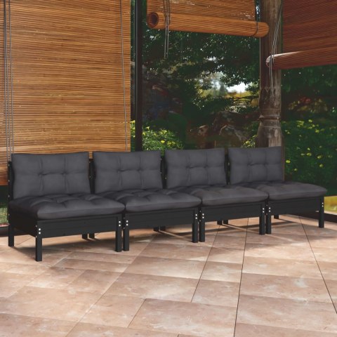  4-osobowa sofa ogrodowa z antracytowymi poduszkami, sosnowa