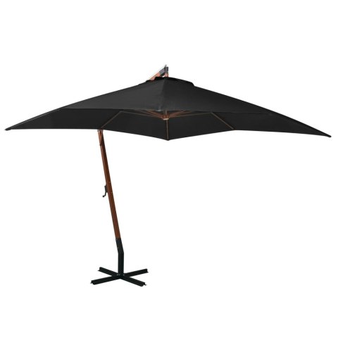  Parasol ogrodowy wiszący, na jodłowym słupku, czarny, 3x3 m
