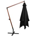  Parasol ogrodowy wiszący, na jodłowym słupku, czarny, 3x3 m