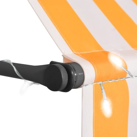 Ręcznie zwijana markiza z LED, 250 cm, biało-pomarańczowa Ręcznie zwijana markiza z LED, 250 cm, biało-pomarańczowa