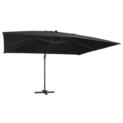  Parasol z LED i aluminiowym słupkiem, 400x300 cm, czarny