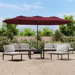  Podwójny parasol ogrodowy z LED, bordowy, 449x245 cm