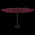  Podwójny parasol ogrodowy z LED, bordowy, 449x245 cm