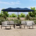  Podwójny parasol ogrodowy z LED, niebieski, 449x245 cm