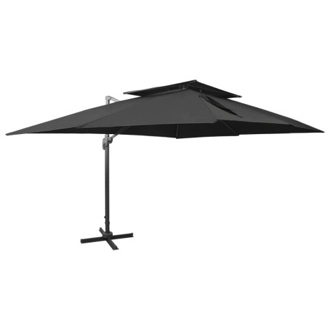  Parasol wiszący z podwójną czaszą, 400x300 cm, czarny