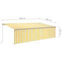  Ręcznie zwijana markiza z zasłoną i LED, 5x3 m, żółto-biała