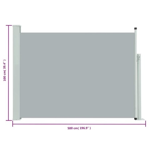 Wysuwana markiza boczna na taras, 100 x 500 cm, szara Wysuwana markiza boczna na taras, 100 x 500 cm, szara