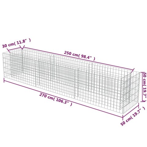 Podwyższona donica gabionowa, galwanizowana stal, 270x50x50 cm Podwyższona donica gabionowa, galwanizowana stal, 270x50x50 cm