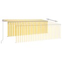 Ręcznie zwijana markiza z zasłoną i LED, 4x3 m, żółto-biała
