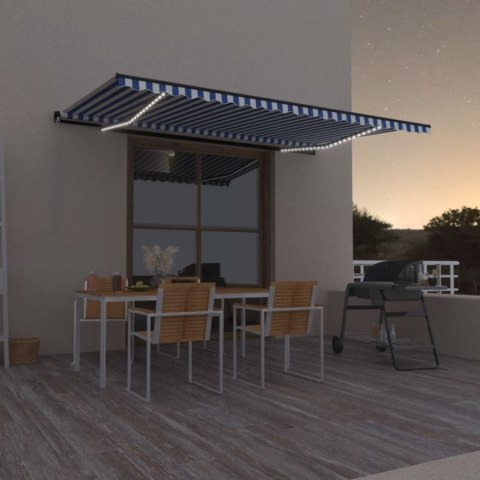  Ręcznie zwijana markiza z LED, 500 x 300 cm, niebiesko-biała