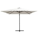  Parasol wiszący z LED i stalowym słupkiem, 250x250 cm, piaskowy