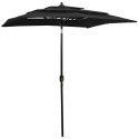  3-poziomowy parasol na aluminiowym słupku, czarny, 2x2 m