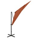  Parasol wiszący z lampkami LED i słupkiem, terakota, 250 cm