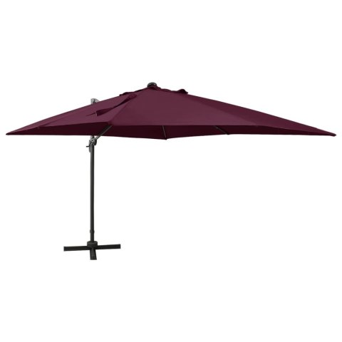  Parasol wiszący z LED i słupkiem, bordowy, 300 cm