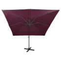  Parasol wiszący z LED i słupkiem, bordowy, 300 cm