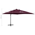  Parasol wiszący z LED i słupkiem, bordowy, 300 cm