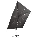  Parasol wiszący z lampkami LED i słupkiem, antracytowy, 300 cm