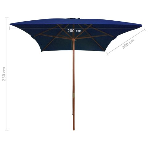 Parasol ogrodowy na drewnianym słupku, niebieski, 200x300 cm Parasol ogrodowy na drewnianym słupku, niebieski, 200x300 cm