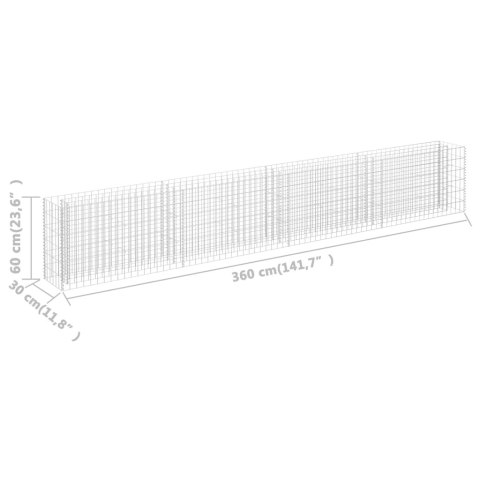 Podwyższona donica gabionowa, galwanizowana stal, 360x30x60 cm Podwyższona donica gabionowa, galwanizowana stal, 360x30x60 cm