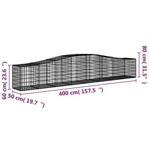 Kosze gabionowe, 4 szt, 400x50x60/80 cm, galwanizowane żelazo Kosze gabionowe, 4 szt, 400x50x60/80 cm, galwanizowane żelazo