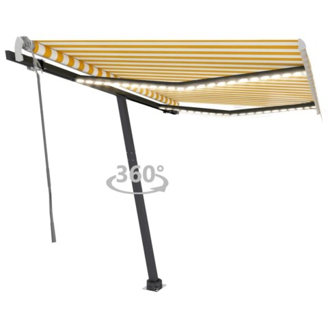  Ręcznie zwijana markiza z LED, 350 x 250 cm, żółto-biała