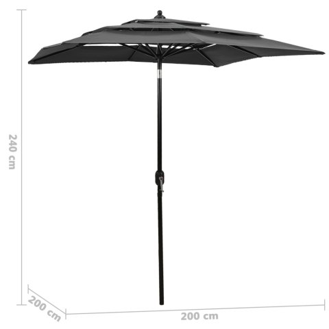 3-poziomowy parasol na aluminiowym słupku, antracytowy, 2x2 m 3-poziomowy parasol na aluminiowym słupku, antracytowy, 2x2 m