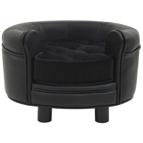 Sofa dla psa, czarna, 48x48x32 cm, plusz i sztuczna skóra Sofa dla psa, czarna, 48x48x32 cm, plusz i sztuczna skóra