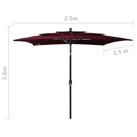 3-poziomowy parasol na aluminiowym słupku, bordowy, 2,5x2,5 m 3-poziomowy parasol na aluminiowym słupku, bordowy, 2,5x2,5 m
