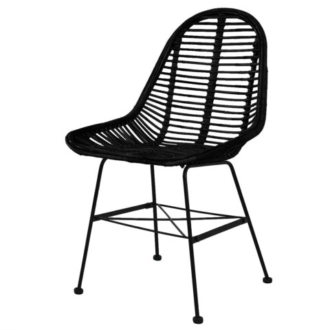 Krzesła stołowe, 6 szt., czarne, naturalny rattan Krzesła stołowe, 6 szt., czarne, naturalny rattan